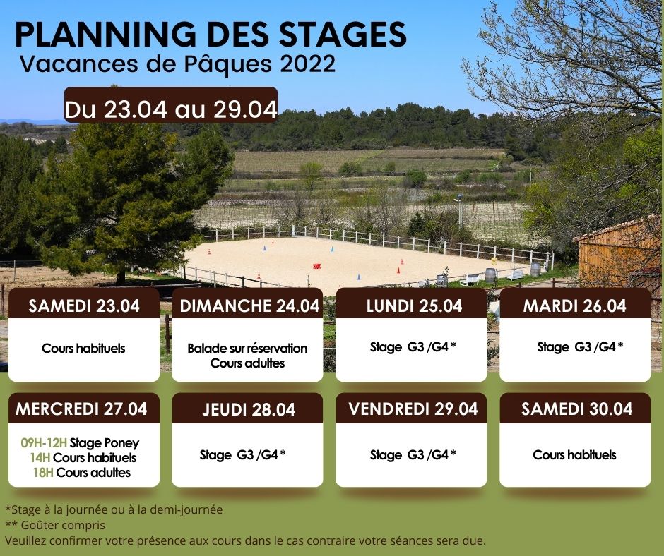 Stage Vacances de Paques 2022 semaine 1