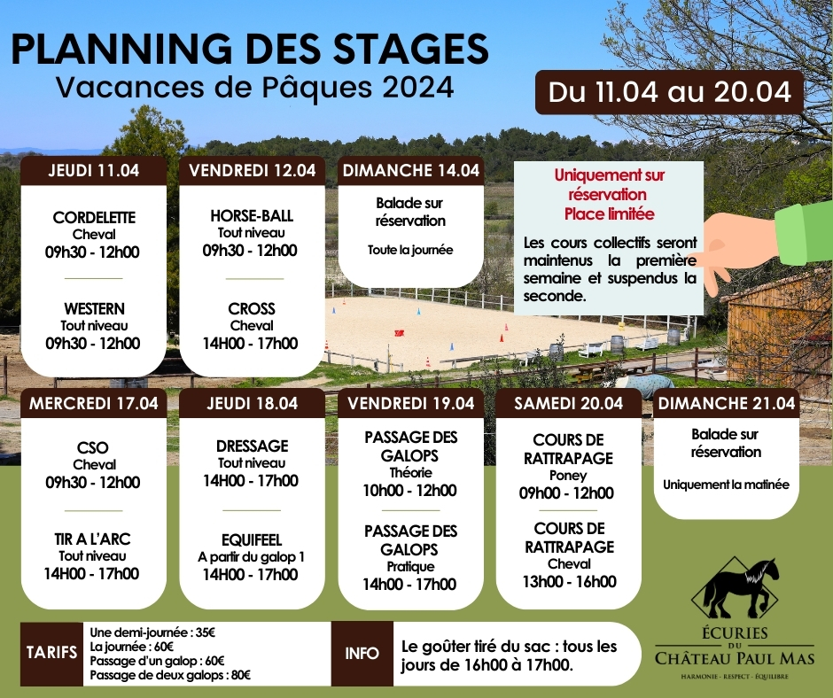 Planning stage Pâques 2024