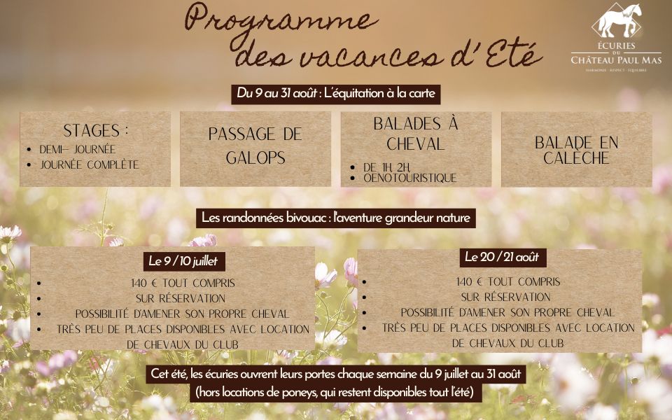 Copie de SITE VACANCES ÉCURIES (1) programme été ecuries du chateau paul mas 2025