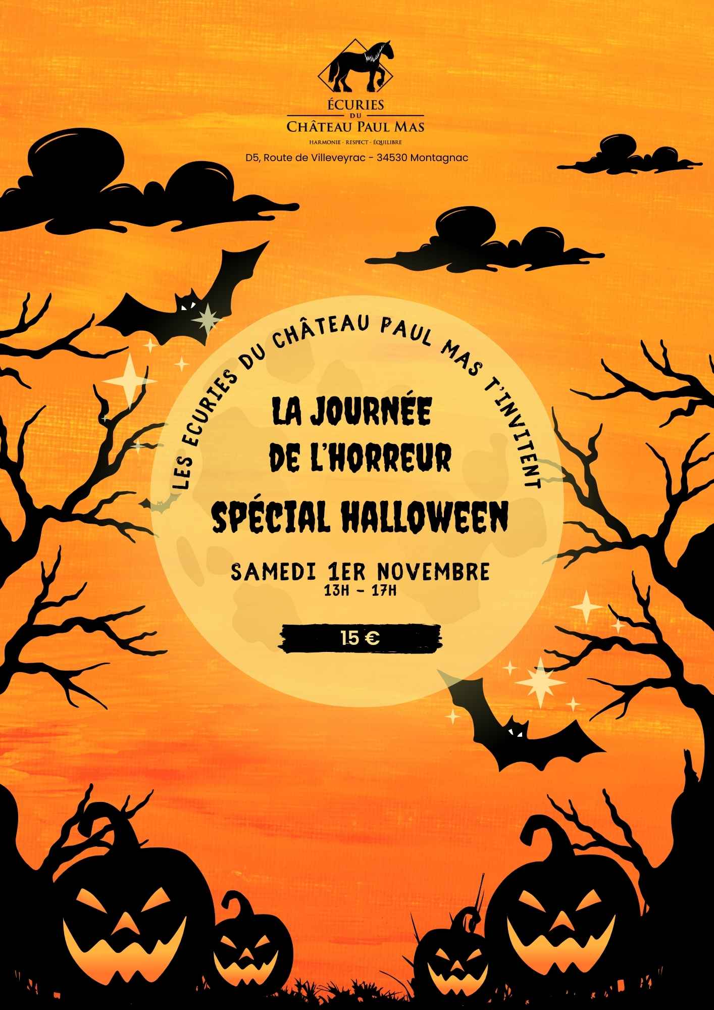 halloween journée de l'horreur stages des écuries du château paul mas 2025 montagnac programme halloween journée de l'horreur stages des écuries du château paul mas 2025 montagnac programme